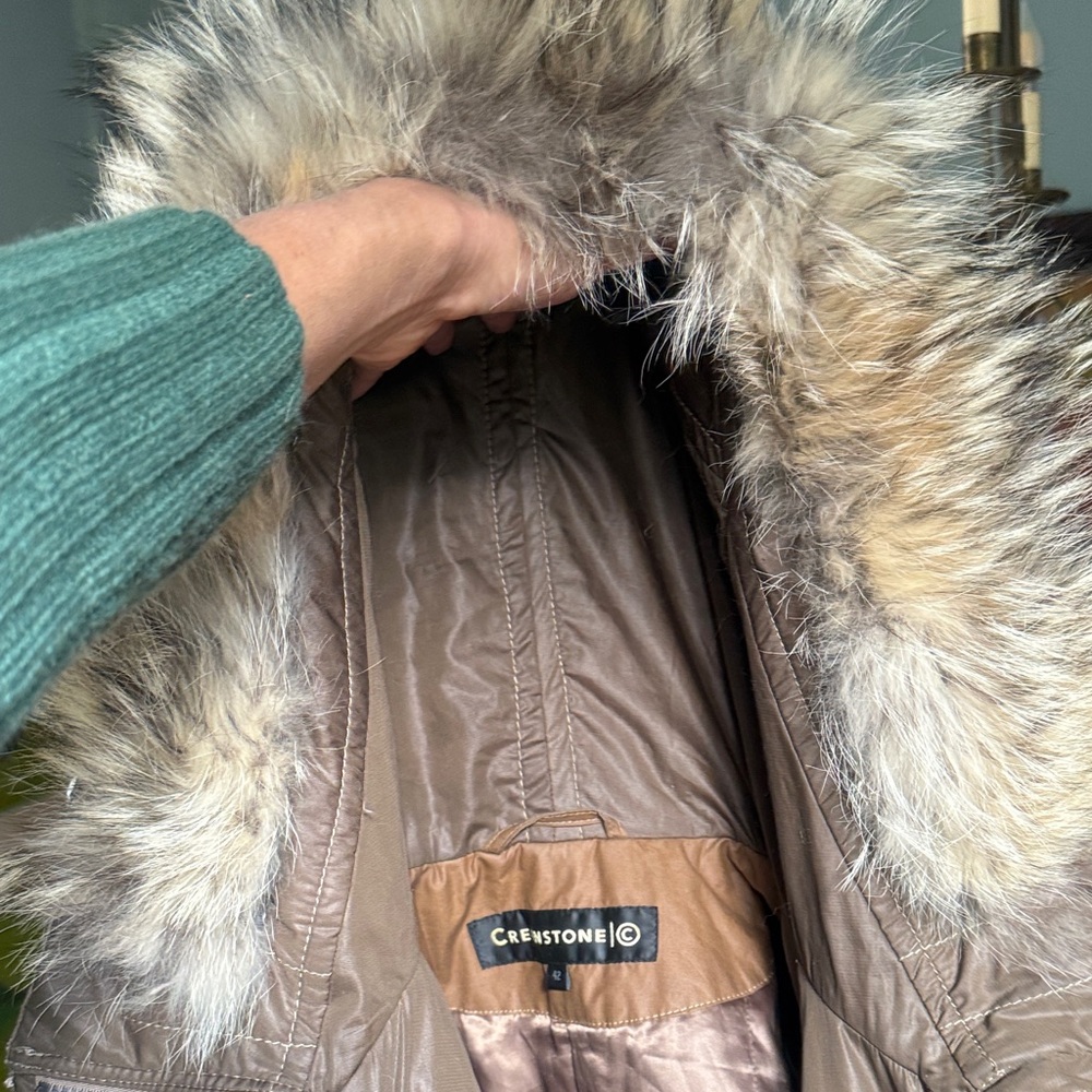 Creenstone Brown Coat with Faux Fur Trim